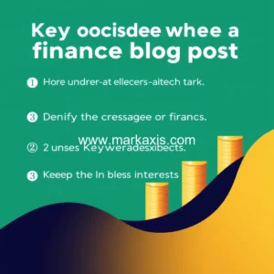 Artistic representation for Key considerations when creating a finance blog post: 1. identify the core message or theme of the blog post. 2. use keywords related to finance that potential readers might search for. 3. keep the title concise yet descriptive to pique interest.