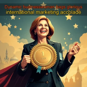 Artistic representation for Dynamic businesswoman bags glorious international marketing accolade